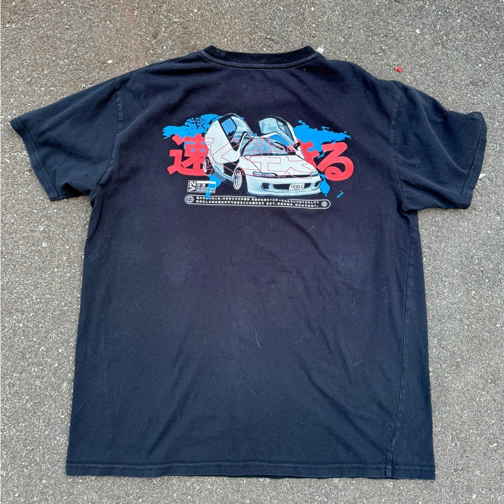 Men’s Black Car Anime Graphic Tee Shirt